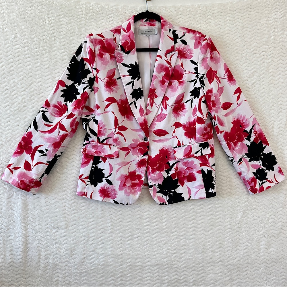 Tahari ASL Floral Blazer in Pink and Black